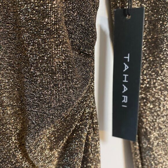 Tahari Metallic Bronze Long-sleeve Women's Ruched Mini Dress Size S NWT - Picture 7 of 12